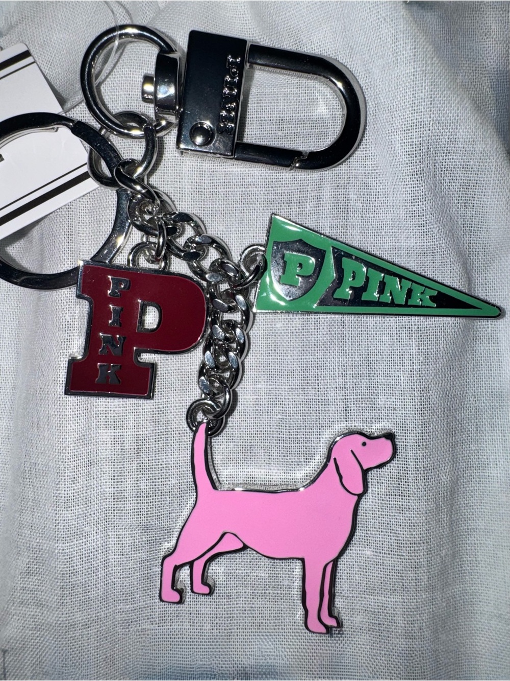PINK Victoria's Secret Pink Dog Keychain Bag Charm - Silver Hardware - NWT - Picture 2 of 5